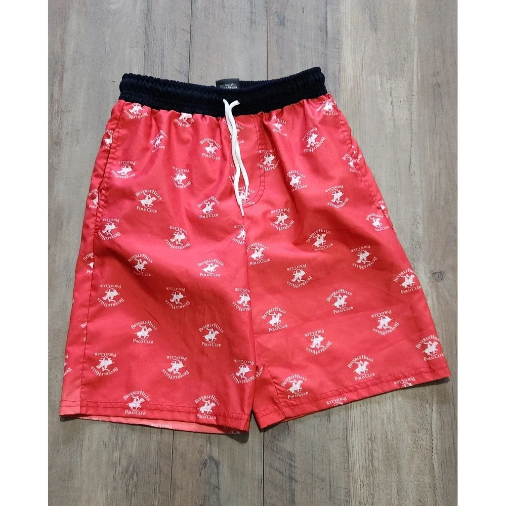 US Polo Assn Red Swim Trunks Youth S With Polo Horse & Rider Logo Graphic Print